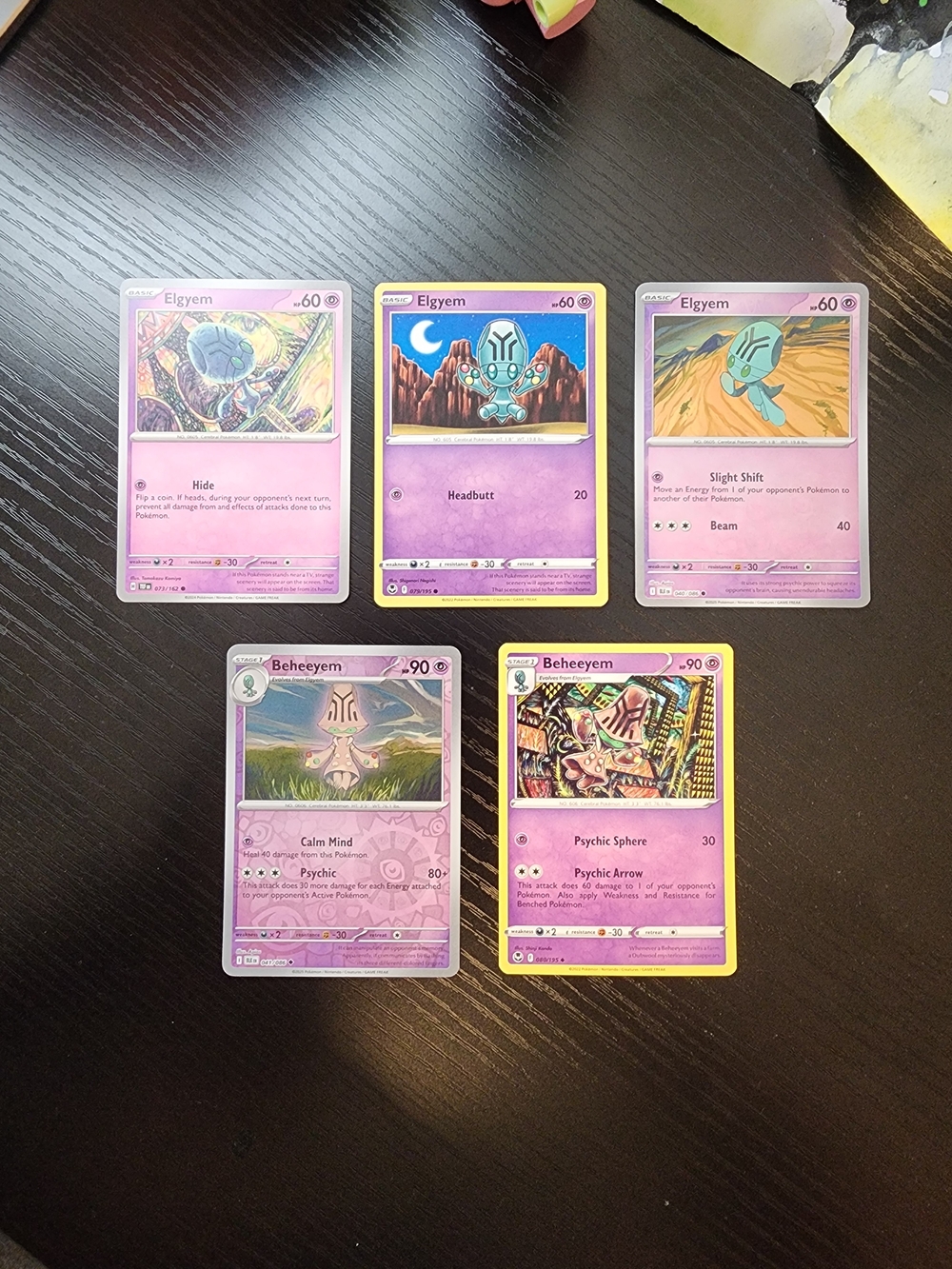 Elgyem & Beheeyem Pokémon Card Lot – 5 Cards – Reverse Holo